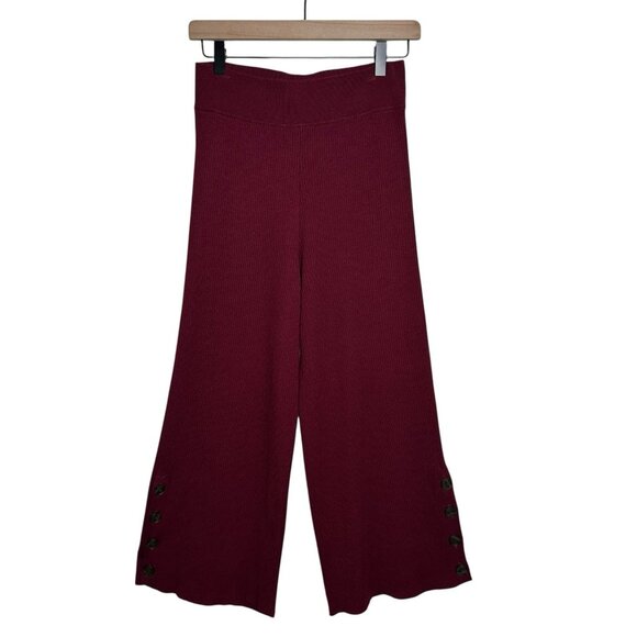 Anthropologie Maroon Small Ribbed Harem Pants Boho Lounge Wide Leg Cropped Ankle - Picture 2 of 11